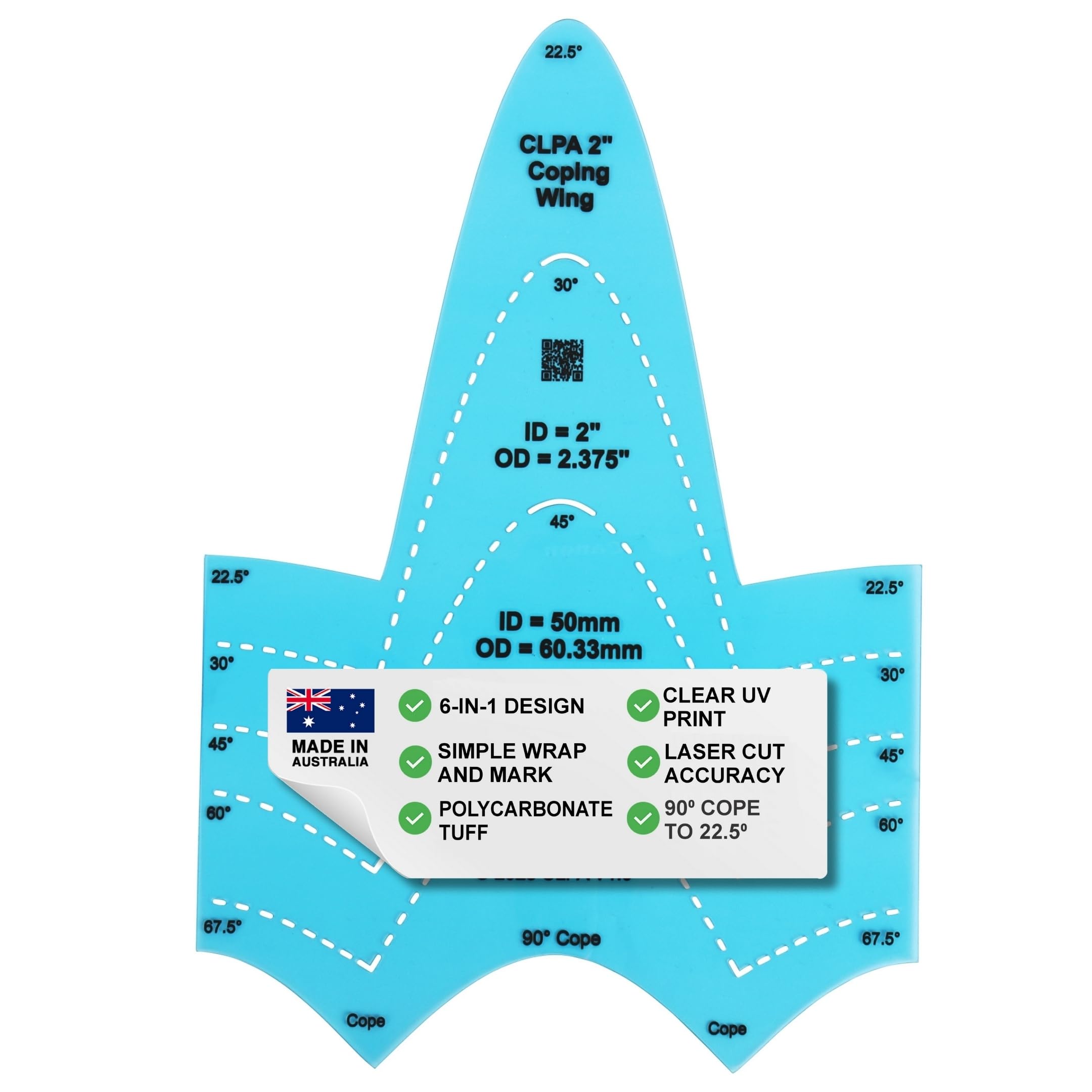 CLPA 2" ID Coping Wing — Pipe Saddle Template and Notcher | 22.5°–90° | Pipe Notcher Tool for Pipefitters and Welders | Made in Australia