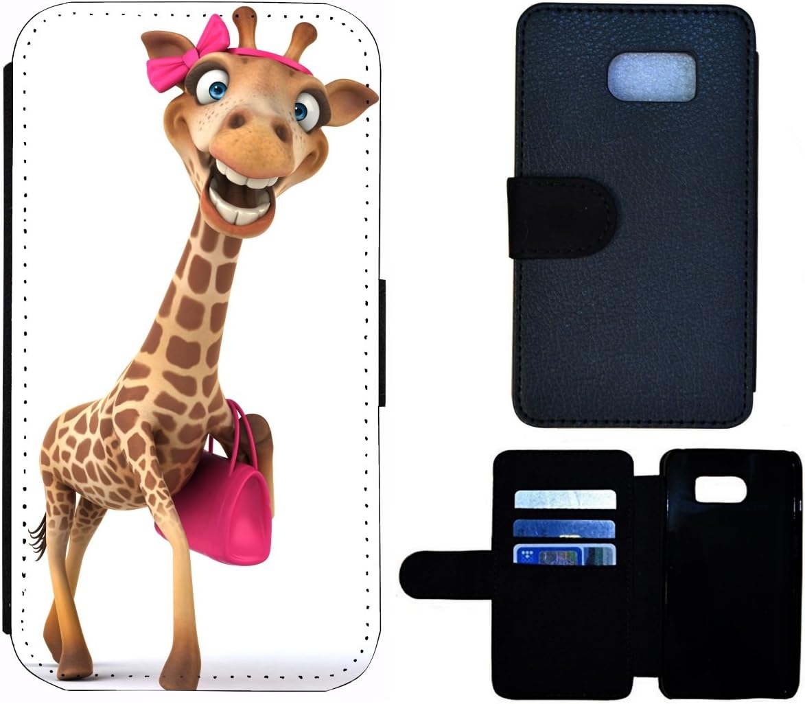 Flip cover, protective case, mobile phone case, pouch, case, Plastic Fabric Leather, 1617 Giraffe lustig mit Handtasche Pink, Samsung Galaxy S6 G920