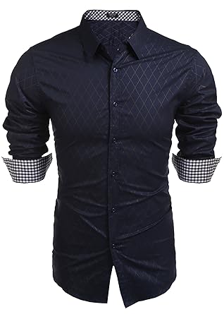 BURLADY Herren Hemd Slim Fit Diamant-Gitter Karohemd Kariert Langarmshirt Freizeit Business Party Shirt für Männer