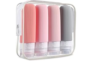 Mrsdry Travel Bottles for Toiletries, Tsa Approved 3oz Portable Travel Bottles, BPA Free Leak Proof Squeezable Silicone Travel Size Containers, Travel Accessories with Clear Toiletry Bag (4 Pack)