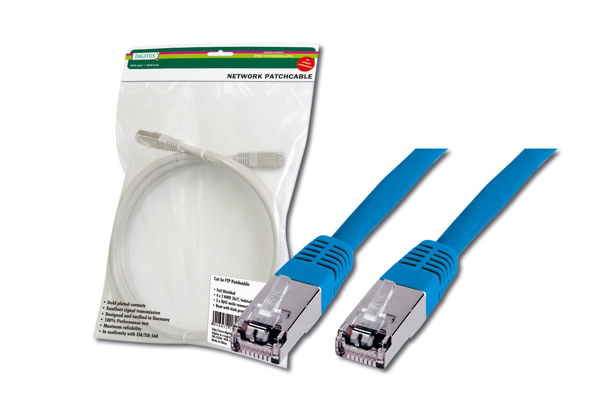 DIGITUS LAN Cable Cat 5e - 0.5m - RJ45 Network Cable - SF/UTP Shielded - Compatible with Cat-6 & Cat-6A - Blue