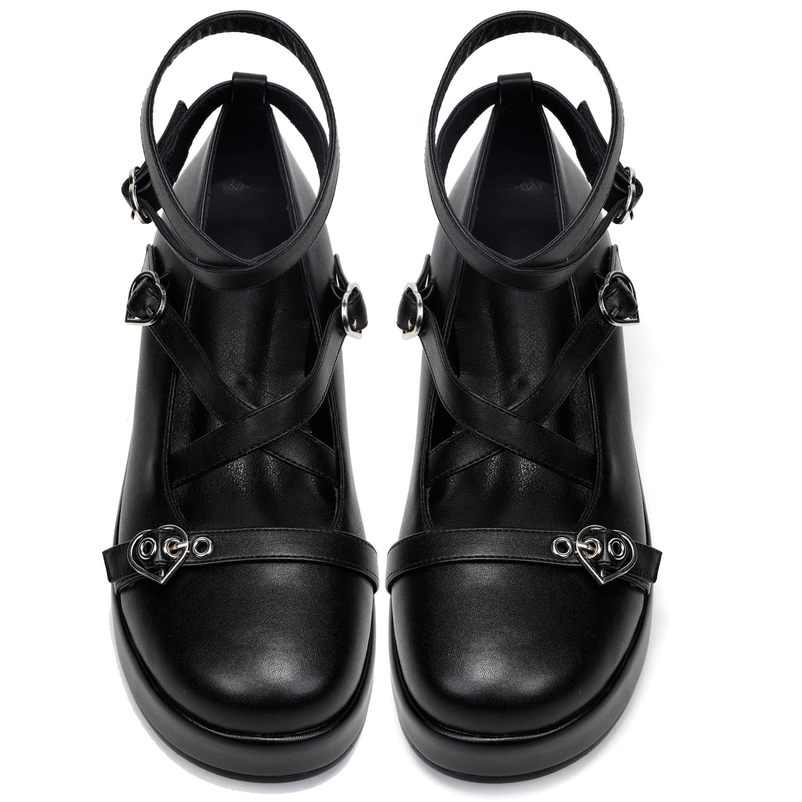 Photo 1 of BYOMIGY Mary Jane Shoes Women Goth Platform Heels Chunky Heel Pumps with Ankle Strap Cute Wedge Heels for Women Size Black 8