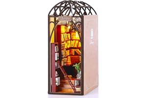 SYOSOF DIY Book Nook Kit, 3D Wooden Puzzle Booknook, DIY Dollhouse Booknook Bookshelf Insert Decor, Bookends Model Build-Creativity Kit with Furniture and LED Light for Home Desk Décor (Library)