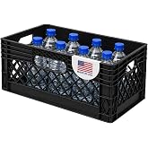 EconoHome Milk Crate - Stackable Storage Crate with Built-In Handles - Heavy Duty Plastic Material - Ventilated Organizer Bin for Garage, Pantry, Classroom, Office &amp; Moving - Black, 19x13x11, 1-Pack