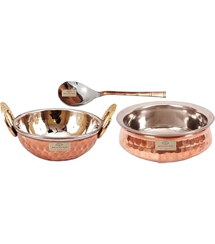 SKAVIJ Warmte-geïsoleerde koperen serveerschalen voor rijst, saus, pasta (0, 4 liter, 4 stuks