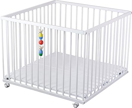 Laufgitter weiß 100x100 Schlupfsprossen, Mäusefiguren und stufenlos verstellbarem Boden