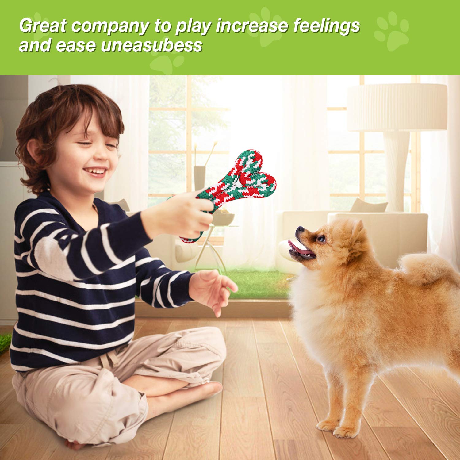 Pecute Dog Squeaky Rope Chew Toys, Cloth Rope Chew Toys 6pcs Set for Dog Molars Training, Cleaning Tooth Oral Cavity, Applicable to Small and Medium-Sized Dogs