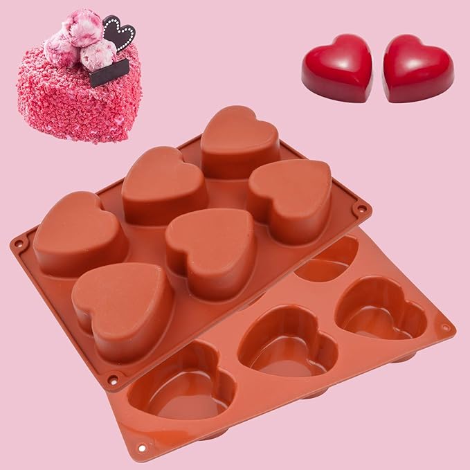 6 Holes Heart Shaped Cake Pans, Heart Shaped Silicone Mold Heart Cake Pan, Chocolate Mold