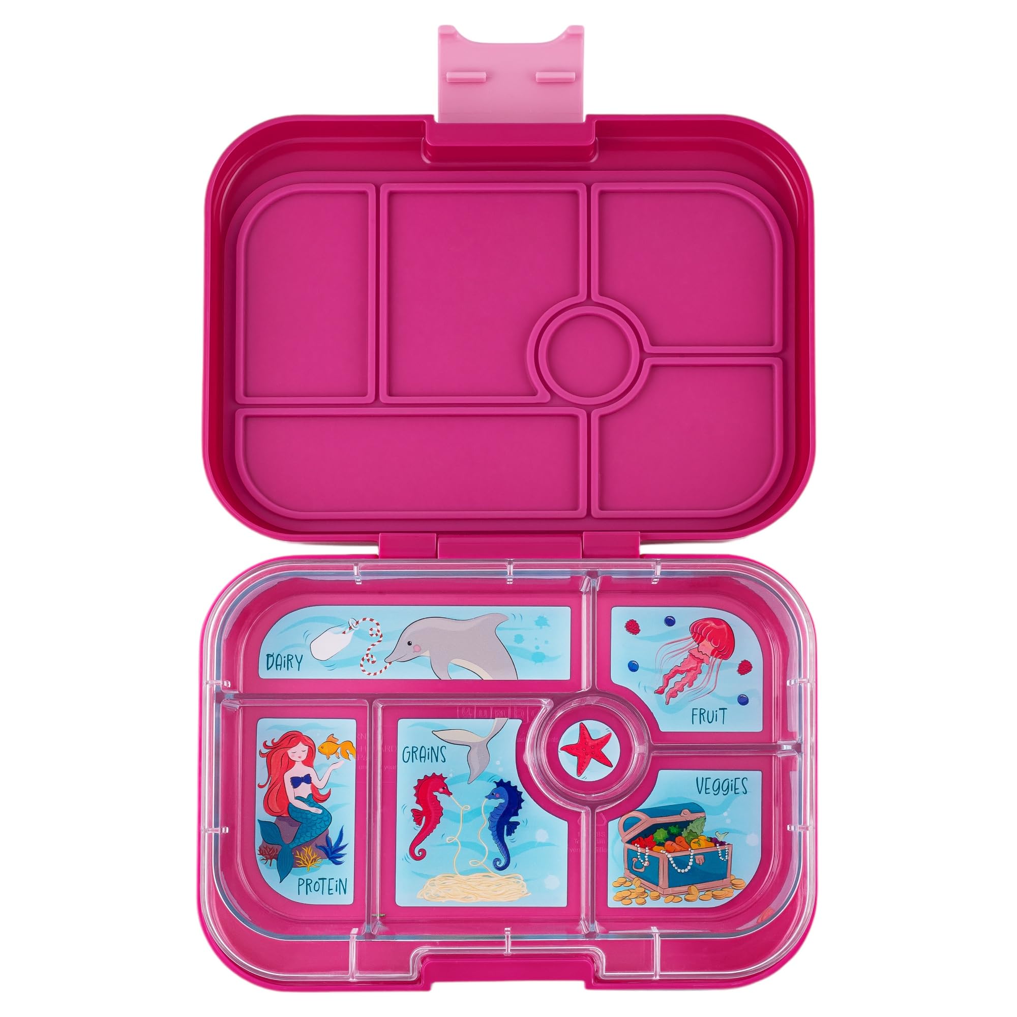yumbox Original Leakproof Kids Bento Lunch Box, 5 Compartments + Dip Well, Easy-Open Latch, Portion Control, Removable Illustrated Tray, Ages 3-7 (Malibu Purple (Mermaid Tray))