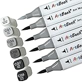 ArtBeek 6pcs Gray Alcohol Markers, Brush Tip Art Markers for Building Interior Design Drawing