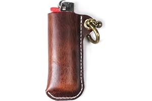 HUMWE Leather Lighter Case Holder for BIC Standard Size Lighters Sleeve Cover Genuine Leather Case Pouch with Metal Horseshoe Shackles for Keychain Pendant (Dark Brown, Standard)