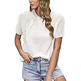 Women's Short Sleeve Top Crew Neck Pullover Trendy Casual Knit Sweater Lightweight Crochet Tops