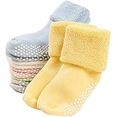 VWU Baby Toddler Kids Ankle Crew Socks with Grips Unisex Warm Thick Cotton Winter Socks 0-10 Years 6/8 Pack