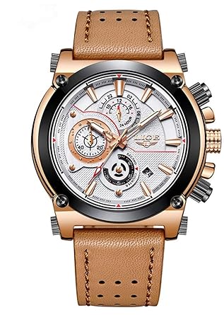 LIGE Japanese Quartz Genuine Leather Multi Functional Chronograph Waterproof Wristwatch for Men LIGE 9854 - Brown