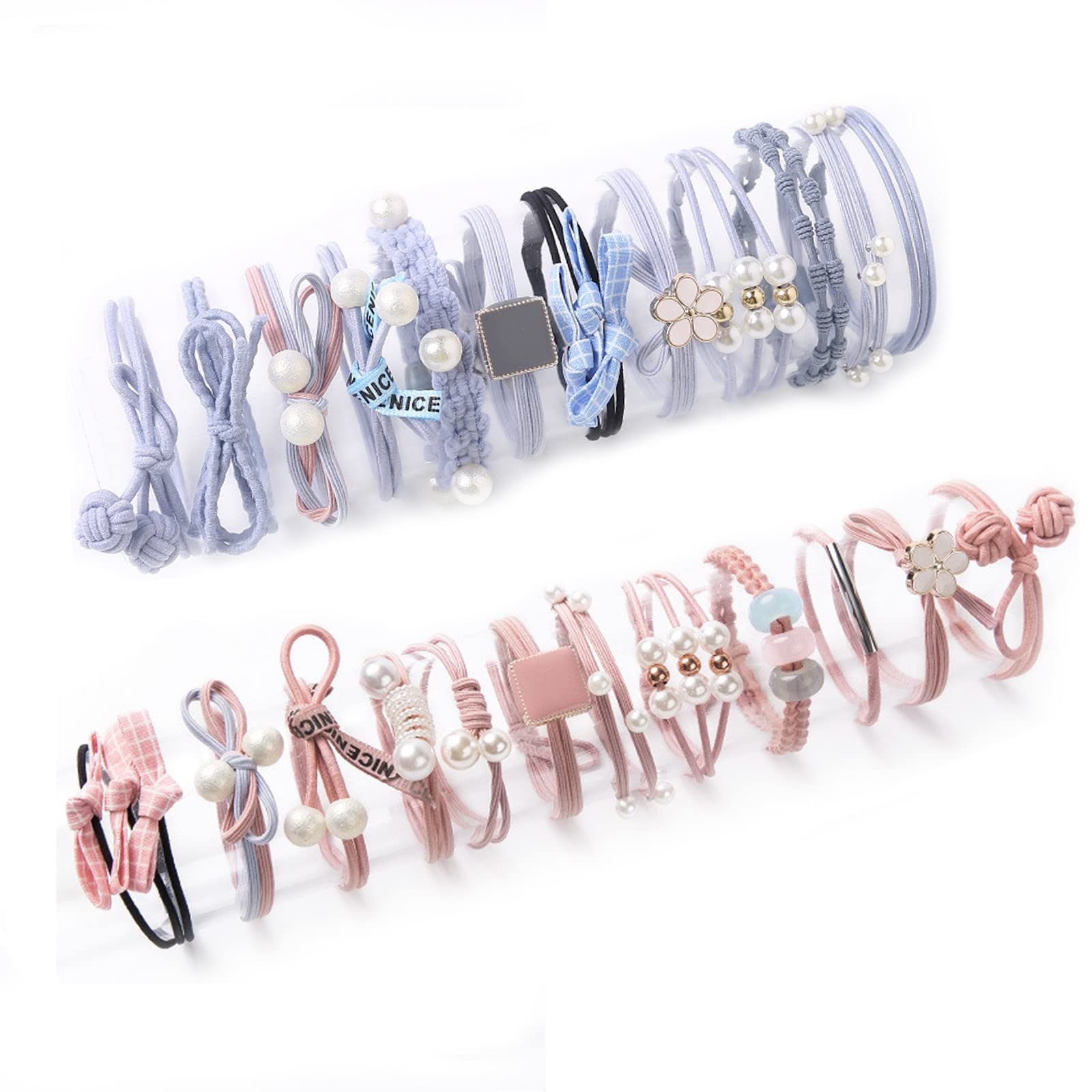 Pearl Hair Ties Elastic Colorful Hair Tie Ladies Multicolor Hair Elastic Bands Set Hair Elastics Ponytail Holders Ponytail Holders For Girls Women Hair Bands Ropes Hair Ring Ponytail 24 Pieces