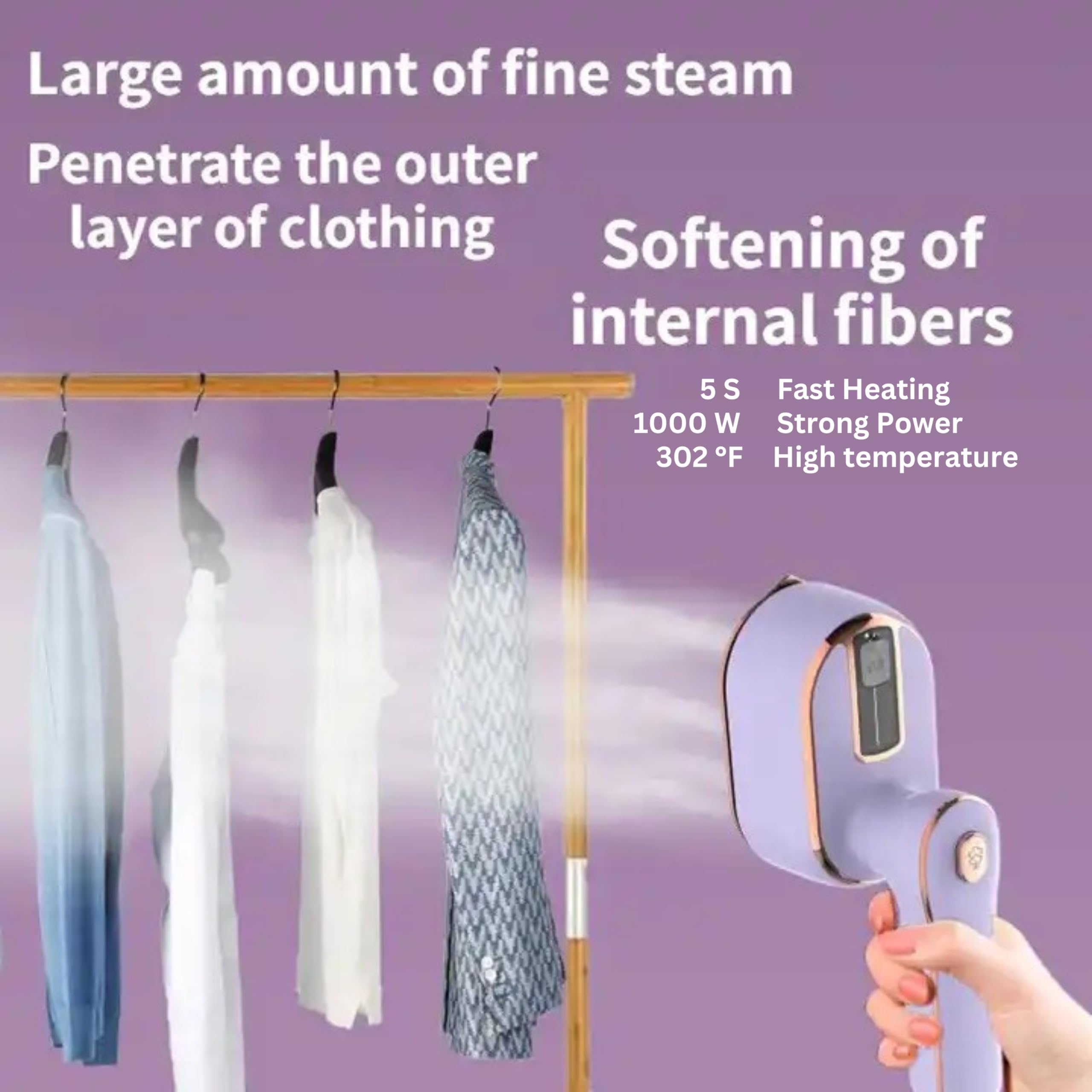 REBOLLITA Travel Steamer Iron for Clothes, 1000W handheld size portable Steamer Support Dry and Wet Ironing 180° small hand garment electric steam ironing machine for dress shirt travel (PURPLE)