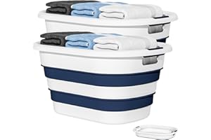 OOAMBB 43L(11.5Gallon) Collapsible Laundry Baskets plastic, Pop Up Laundry hamper/Storage Container, Foldable Laundry Basket with Large Capacity,Sturdy,Space Saver (Blue, 2 Packs)