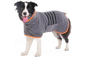 HezzLuv Microfibre Dog Bathrobe Dog Towel Wrap Super Absorbent Dog Drying Coat Bath Robe for Puppy, Medium & Large Dogs, Fast Drying, Adjustable, for Pet Dogs & Cats