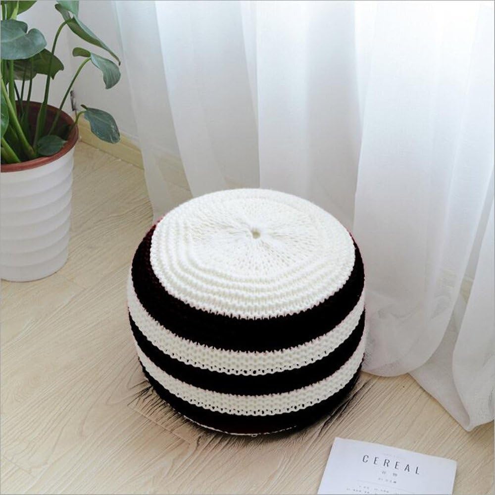 New Style Can Be Disassemble To Wash Knitted Woolen Round Cushion POUF (Black)