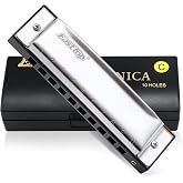 East top Harmonica for Beginners Key of C, 10 Holes 20 Tones, Stainless Steel Harp Diatonic Blues Harmonica for Adults, Teenagers, Versatile for All Levels of Players