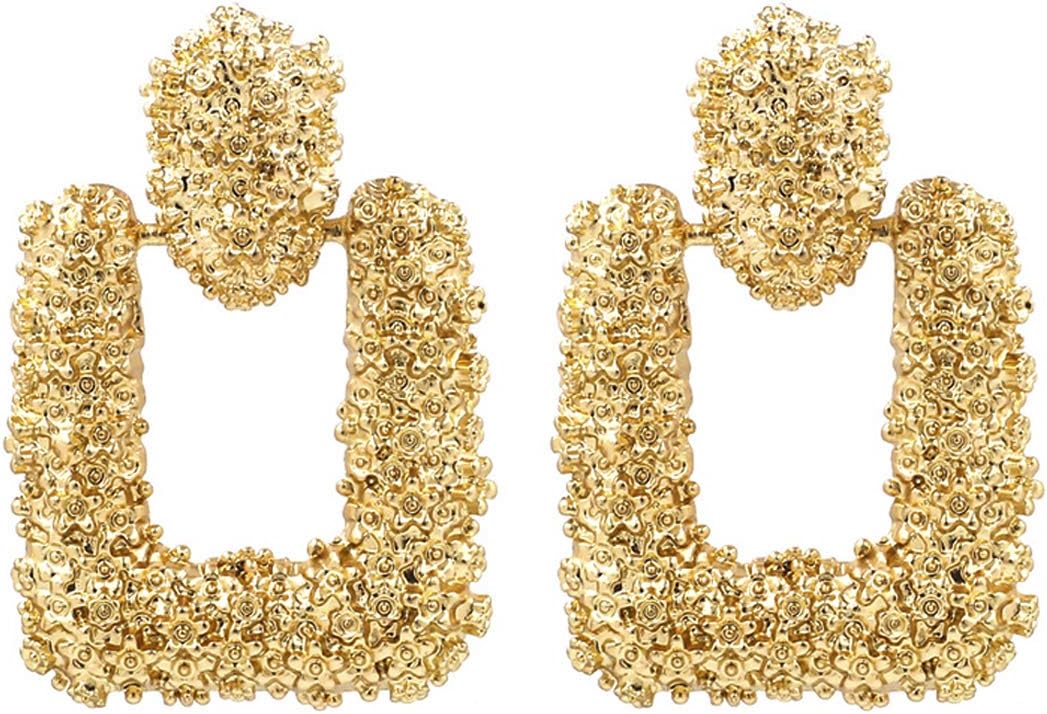Gold Rectangle Geometric Dangle Earrings, Fashion Statement Drop Earrings for Women KELMALL COLLECTION
