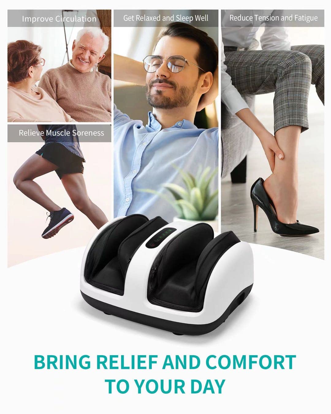 Nekteck Foot Shiatsu Massager, Calf Massage with Heat Therapy, Deep Kneading, Vibration, Compression Leg Massager for Home and Office Use White (Remote Control)