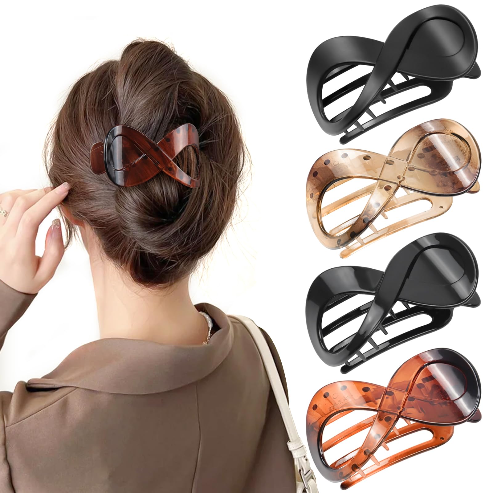 PROPOG 4 Pcs Hair Claw Clips Women, Nonslip Flat Hair Clips Strong Hold Large Claw Clip Thick & Thin Stylish Hair Accessories for Everyday, Driving, Sports