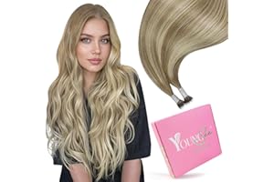 YoungSee Nano Ring Hair Extensions Ombre Nano Link Hair Extensions Balayage Light Brown with Platinum Blonde Nanobead Extensi