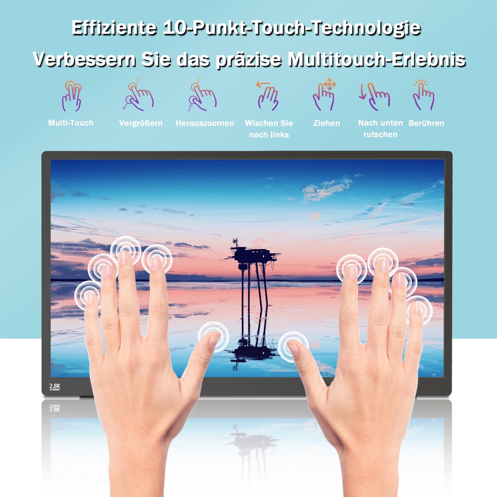 Kyyivwine 15,6 Zoll 2,5K Touchscreen Monitor,FHD 2880x1620 IPS 100Hz 16:9,10-Punkt-Touch Portable Monitor with 100%sRGB,Ultradünn Erweiterter Tragbarer Monitor für Laptops/PCs/Smartphone/Macs/Xbox/PS5 3