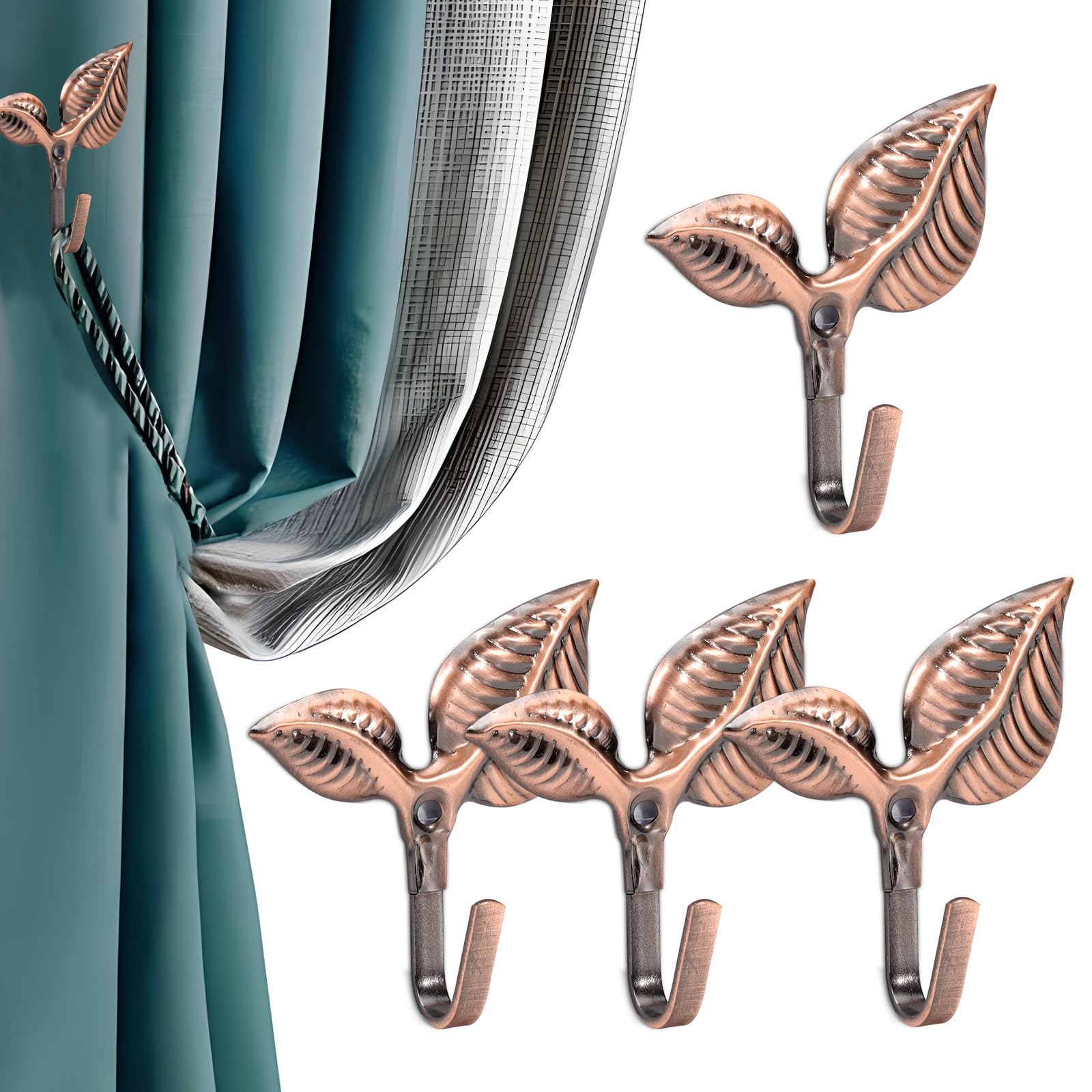 4 Pcs Metal Curtain Holdbacks, Curtain Hooks For Drapes Wall, Metal Decorative Curtain Tiebacks Hooks, Wall Mounted Window Drapery Tiebacks, Curtain Pull Backs (bronze)