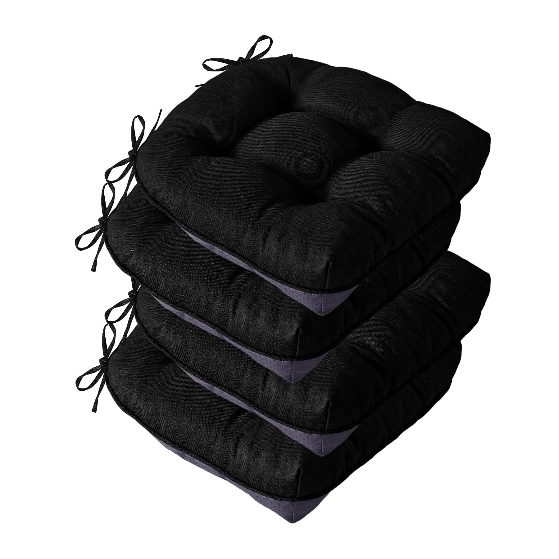 Photo 1 of IASEAHK Chair Cushions for Dining Chairs, Seat Cushions for Kitchen Chairs, Indoor Seat Cushions with Ties, Tufted Foam Chair Pads, Non Slip Chair Cushions Set of 4, 15.5" x 15.5" x 4", Black
