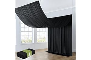 Htper 10ft x 20ft Black Ceiling Drapes for Wedding Parties, Wrinkle Free Thick Polyester 20ft Extra Long Tent Canopy Draping Black Ceiling Curtains Arch Drapery for Birthday Party Decor