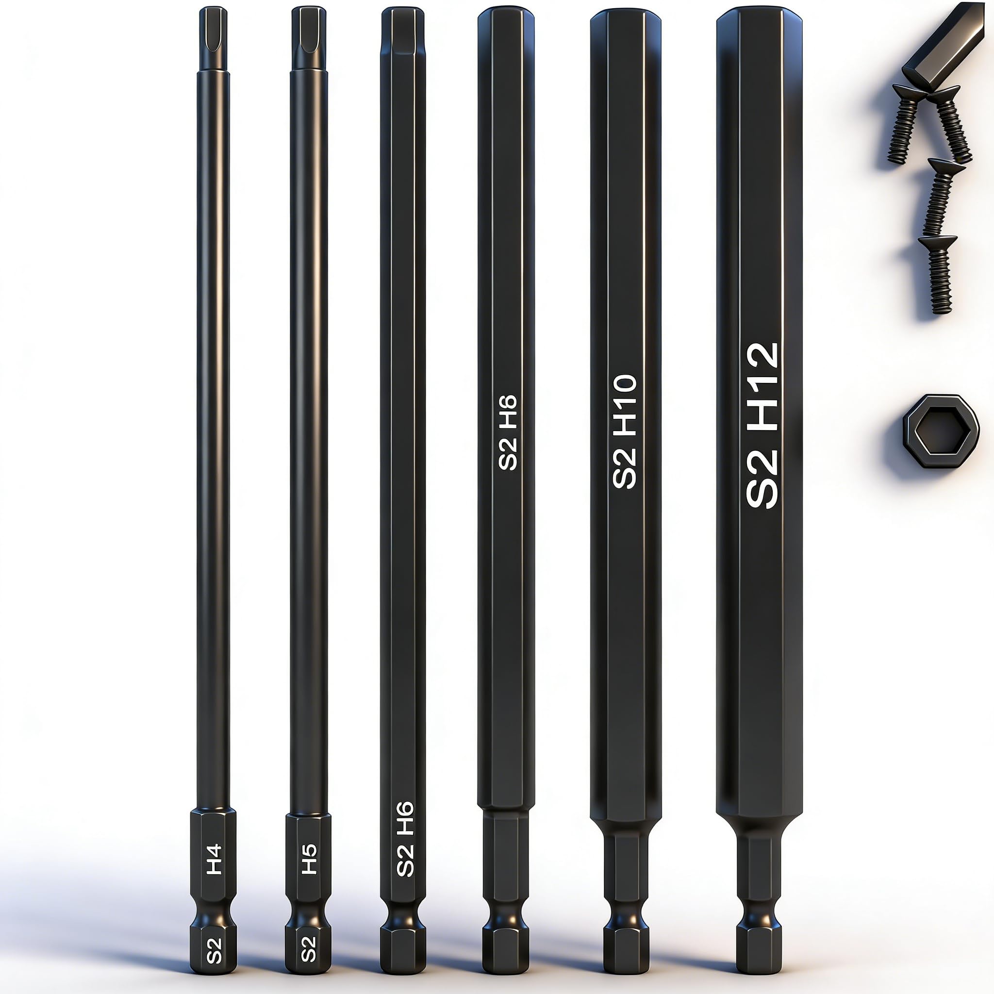 K Kwokker 150mm Hex Head Allen Wrench Drill Bits, 6PCS 4MM-12MM Long Hex Wrench Magnetic Screwdrivers Allen Key Bit Set for Assembling Furniture — image 1