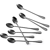 Marco Almond® KYA59 Iced Tea Spoon, Ice Cream Spoon, Titanium Coated Stainless Steel Long Handle Spoons for Coffee, Cocktail Stirring, Milkshake, Latte, Pack of 8, Black
