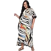 Gypsie Blu Women Plus Size Kaftan Dress Beach Cover Up Maxi Dresses for Women, V-Neck Kimono Sleeve 1X–3X