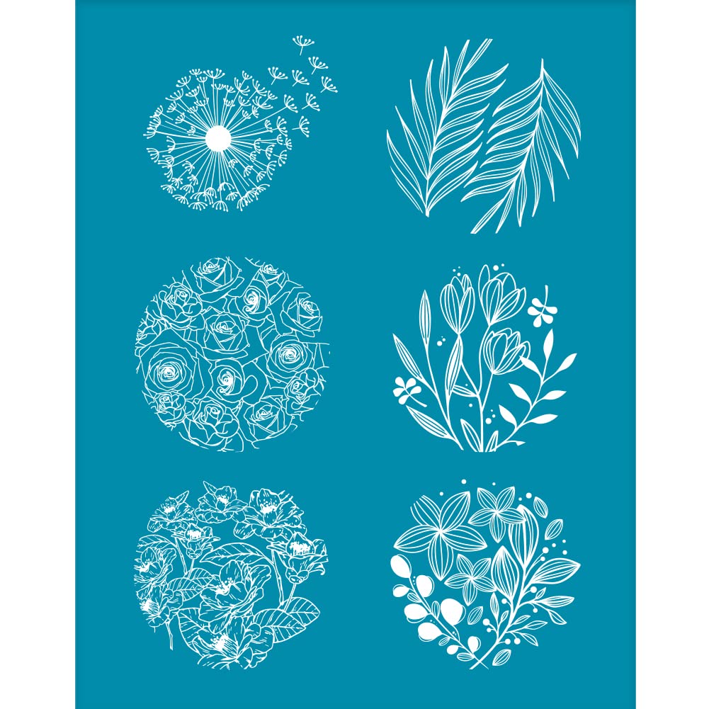 OLYCRAFT 10x12.7cm Round Flower Clay Stencils Flower Leaf Silk Screen for Polymer Clay Dandelion Rose Silk Screen Stencils Mesh Transfer Stencil for Polymer Clays Jewelry Making