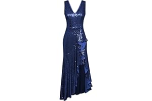 GRACE KARIN Womens Sequin Dress Sleeveless Cocktail Dress High Low Hem Wedding Party Ruffle Maxi Dress Evening Gown