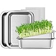 FANHAO 2-Pack Sprouting Tray Kit, Stainless Steel Soil-Free Cultivation Germination Tray, Healthy Wheatgrass Grower Sprouting