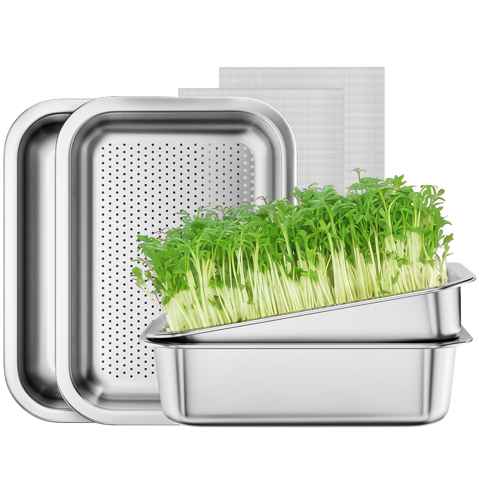 Photo 1 of FANHAO 2-Pack Sprouting Tray Kit, Stainless Steel Soil-Free Cultivation Germination Tray, Healthy Wheatgrass Grower Sprouting Container Kit Nursery Tray for Indoors Plant Seedlings