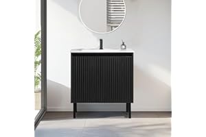 JINDOLI 30 Inch Bathroom Vanity with Sink, Modern Design for Small Spaces, Space-Saving Wall-Mounted Feature, Soft-Closing Doors for Quiet Use, Elegant Black Finish for Contemporary Style（White Sink）