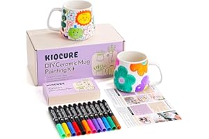 Kiocure Paint Your Own Mug: 2 Paintable Ceramic Mugs & 12 Color Pens Dishwasher Safe DIY Mug Painting Kit Adults Crafts for Date Night or Valentine’s Day Gifts