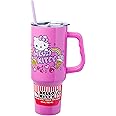 Silver Buffalo Sanrio Hello Kitty Kawaii Summer Vacation Stainless Steel Tumbler with Handle and Straw, Fits in Standard Cup Holder, 40 Ounces