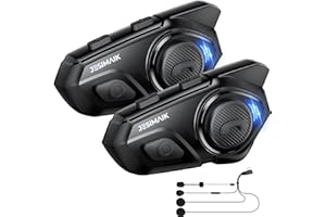 JESIMAIK Motorcycle Helmet Bluetooth Headset, 10 Way 2KM Helmet Communication System, Multitasking Audio Motorcycle Intercom, 2 Mics&40mm Speaker, 2 Pack