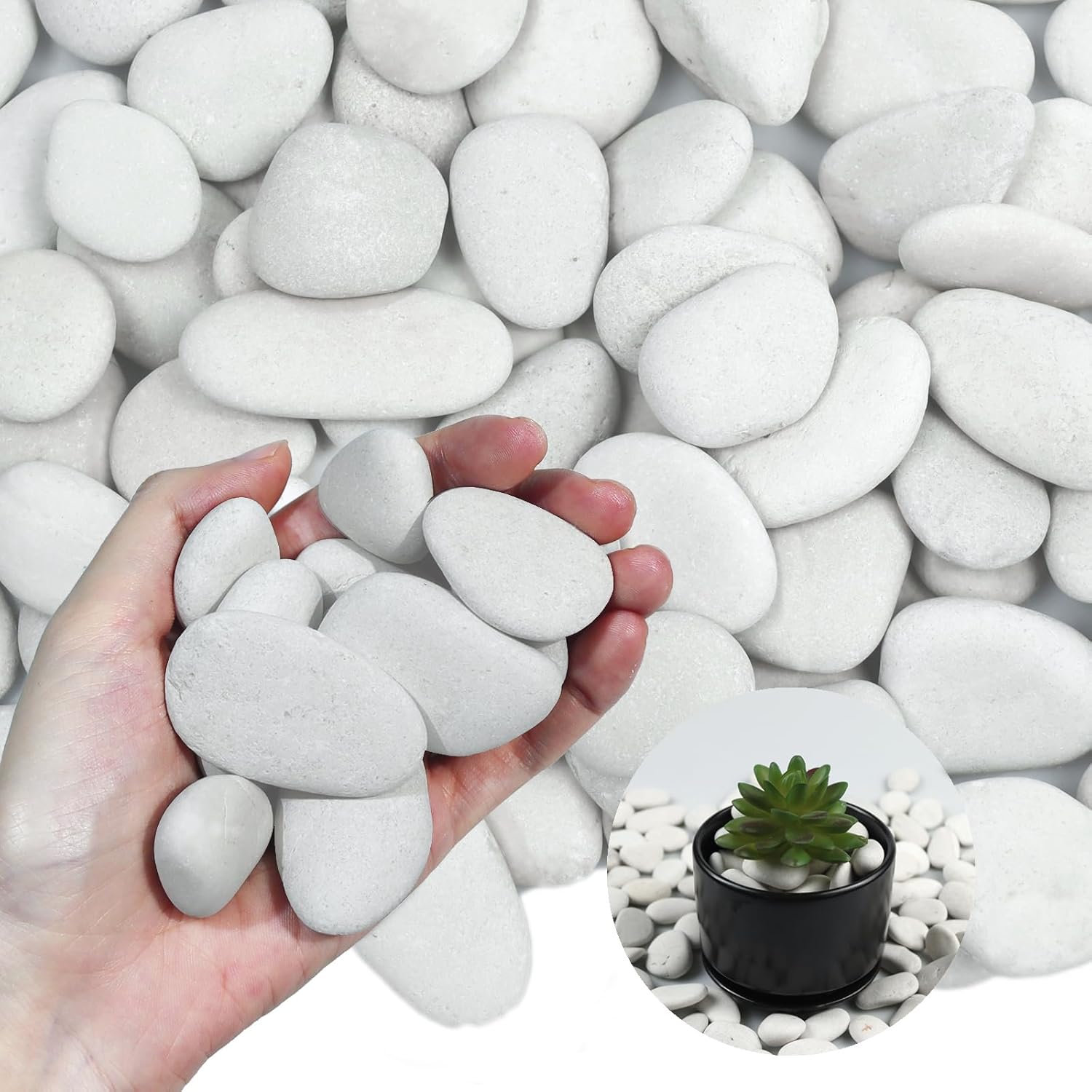 Hardscaping Materials - Lechloris 20Ib Pearl White River Rocks for Landscaping-Polished Pebbles for Plants-Garden Decorative Stones-1-1.5