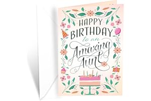 Prime Greetings Happy Birthday Card For Aunt, Made in America, Eco-Friendly, Thick Card Stock with Premium Envelope 5in x 7.75in, Packaged in Protective Mailer