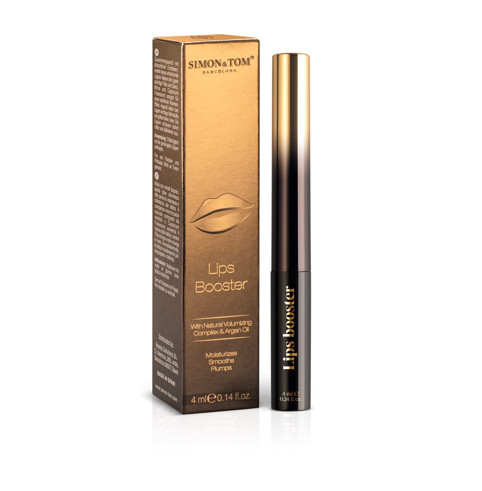 Simon&Tom Lip Gloss Clear Plumping & Hydrating Lip Booster, Lip Plumper Gloss, Enhancer For Fuller Hydrated Beauty Lips, Bio Argan Oil & Chili Pepper, Vegan, 4ml