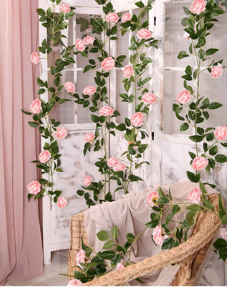 SHACOS 3pcs Artificial Flower Garland 3 Strand 6.0 m Fake Rose Garland Flower Vines for Wedding Party Home Garden Pink