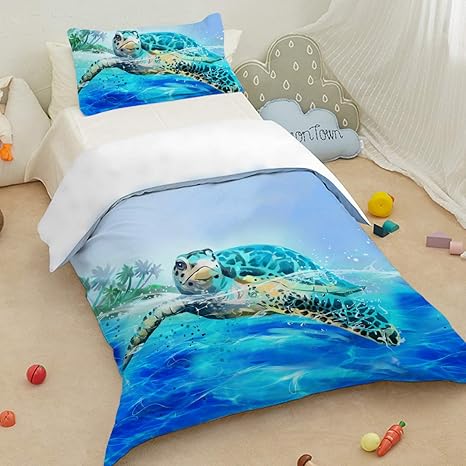 Amazon Com Sleepwish Sea Turtle Bedding 3d Ocean World Quilt Duvet Cover 3 Piece Nature Modern Bedding With Pillowcases Blue Nautical Beach Animal Lovers Gift For Children Kids Twin Home Kitchen