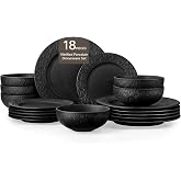 Black Dinnerware Sets, 18-Piece plates and bowls sets, Matte Marble | Premium Porcelain dishes set for 6, Dishwasher &amp; Microwave Safe, for Family, Restaurant, Hotel, Gift