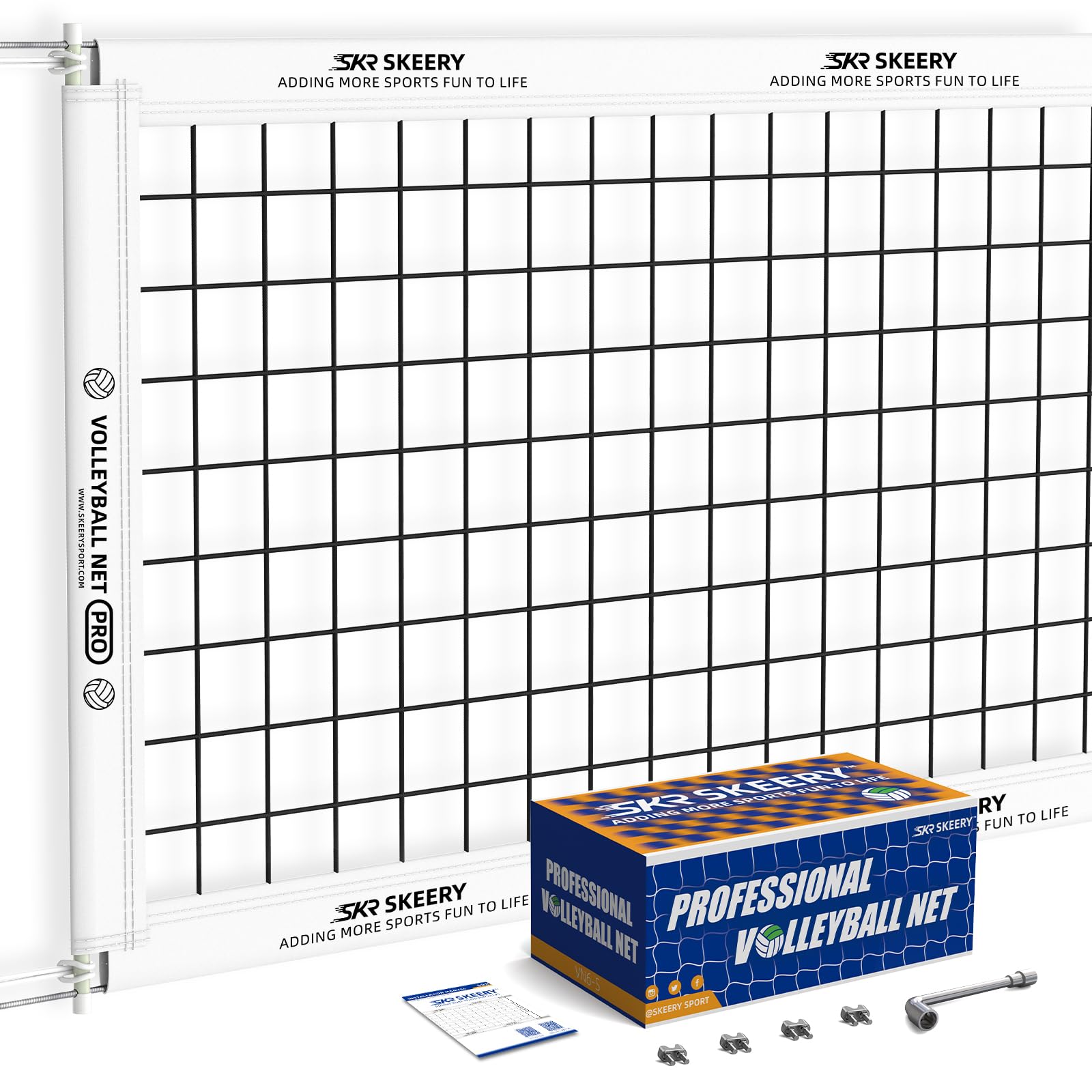 Photo 1 of SKEERY Professional Volleyball Net,Official Size 32×3.3FT,Equipped with Double Steel Cables with 3.3FT Double Side Bars,Portable Volleyball Net for Backyard,School,Courts(Utra)